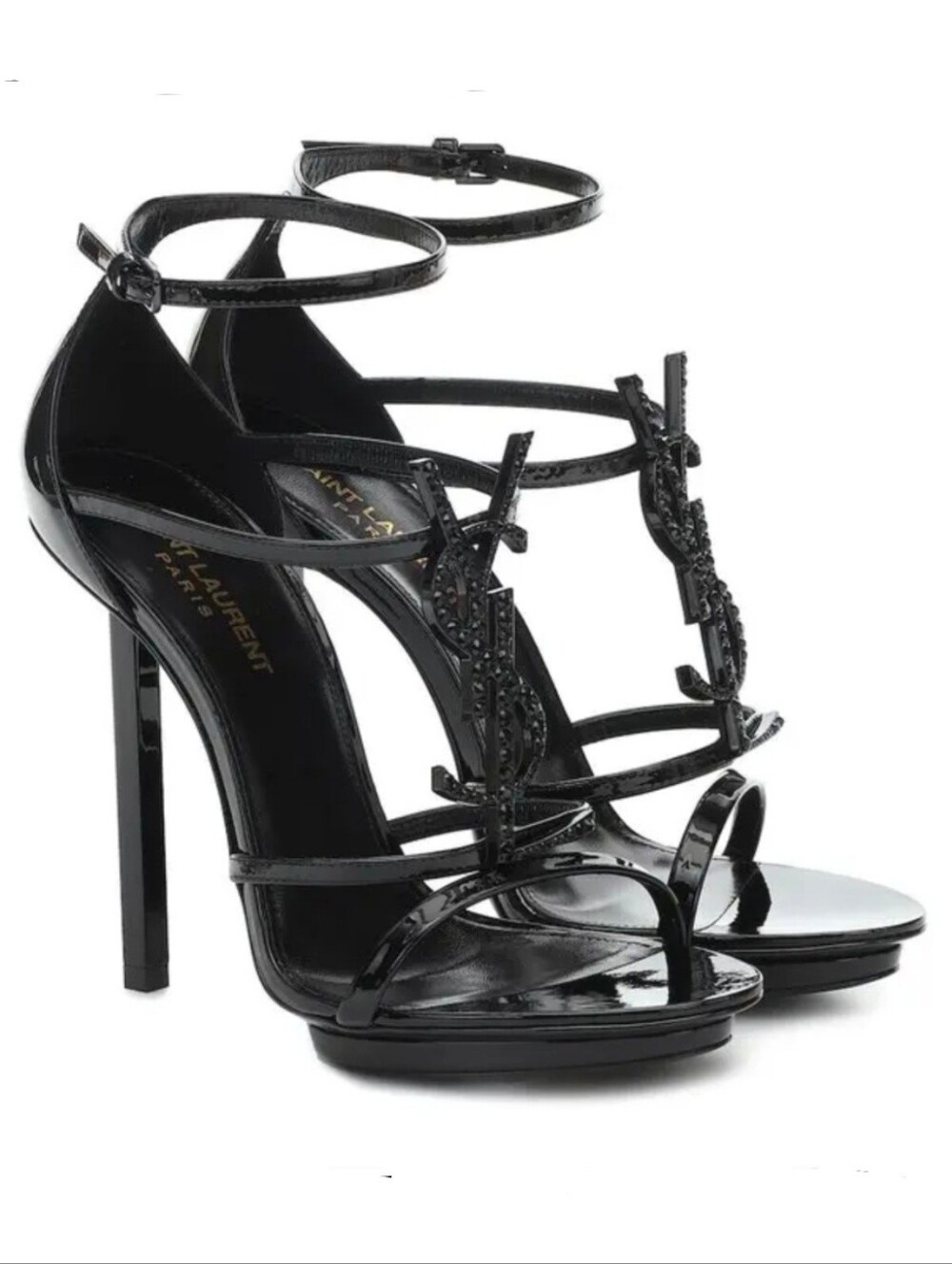SAINT LAURENT Cassandra 110 Patent-Leather Platform Sandals -Black